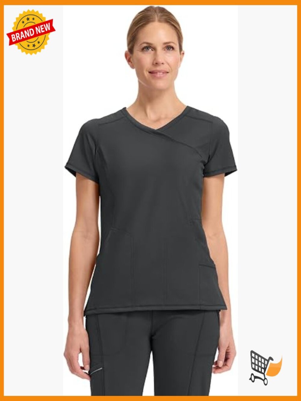 Mock Wrap Scrub Top with 4 Pockets Moisture Wicking Stretch